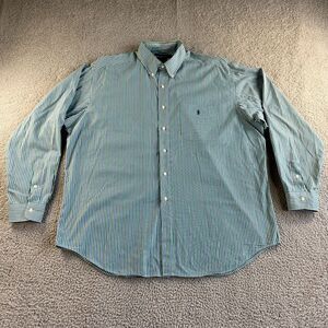 Vintage Ralph Lauren Shirt Mens Extra Large Blue Green Striped Blaire Button Up‎